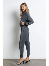 Charcoal Rhinestone Stripe Zip-Up Jacket & Jogger Set