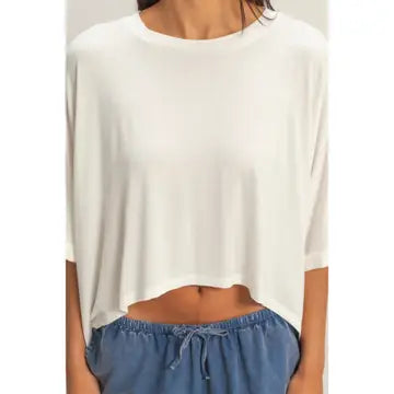 White Oversized Cropped Lounge Tee