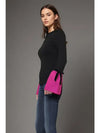 Black Knit Top with Pink Bell Sleeves and Bow Accents