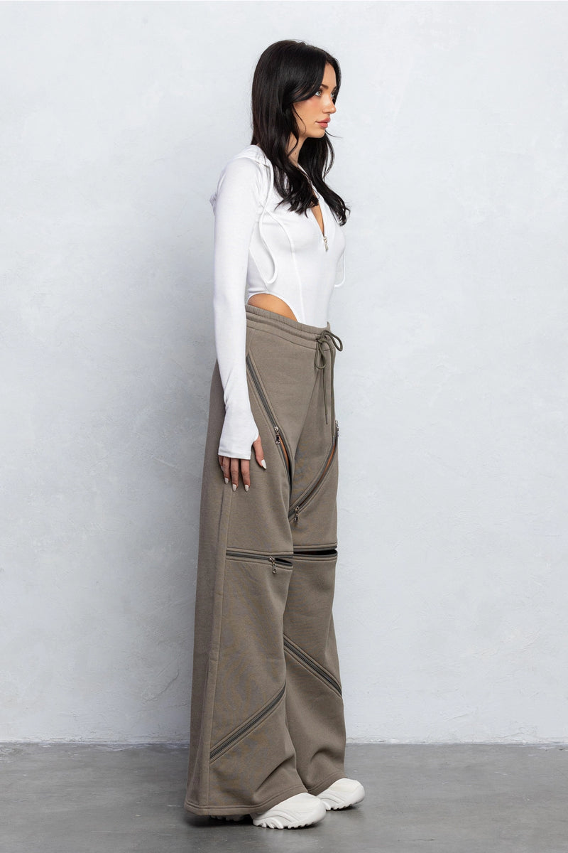 Ash Wide-Leg Sweatpants with Multi-Zipper Cutout Design