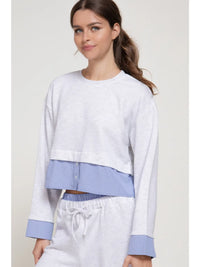 Layered Contrast Trim Cropped Long Sleeve Top