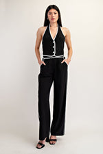 HALTER NECK WOVEN TOP WITH BACK TIE