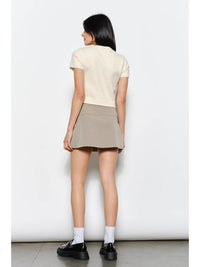 Cream Short Sleeve Cropped Knit Cardigan