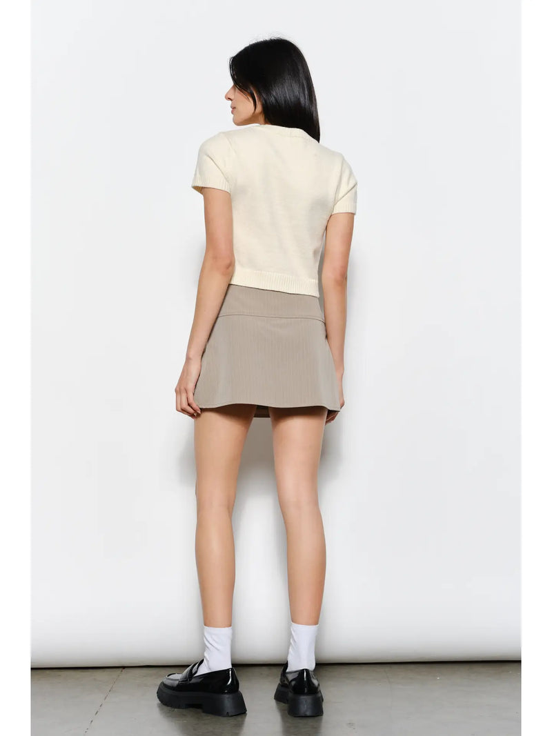 Cream Short Sleeve Cropped Knit Cardigan