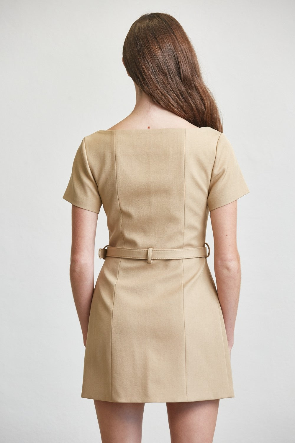 Belted Blazer-Inspired Mini Dress in Nude