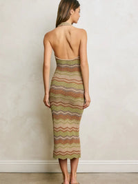 Chevron Knit Halter Midi Dress with Open Back