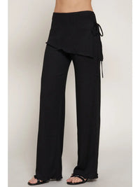 Black Textured Wrap Detail Wide Leg Pants