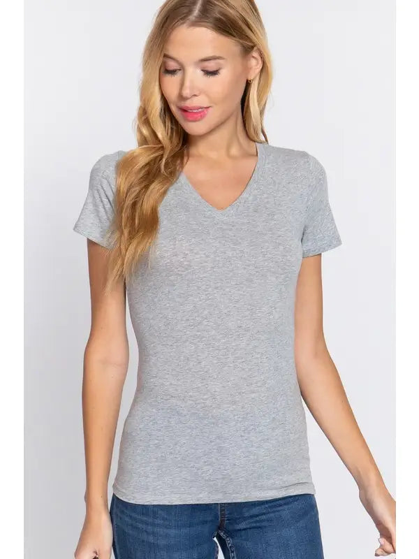 Classic Gray V-Neck Short Sleeve Fitted Tee