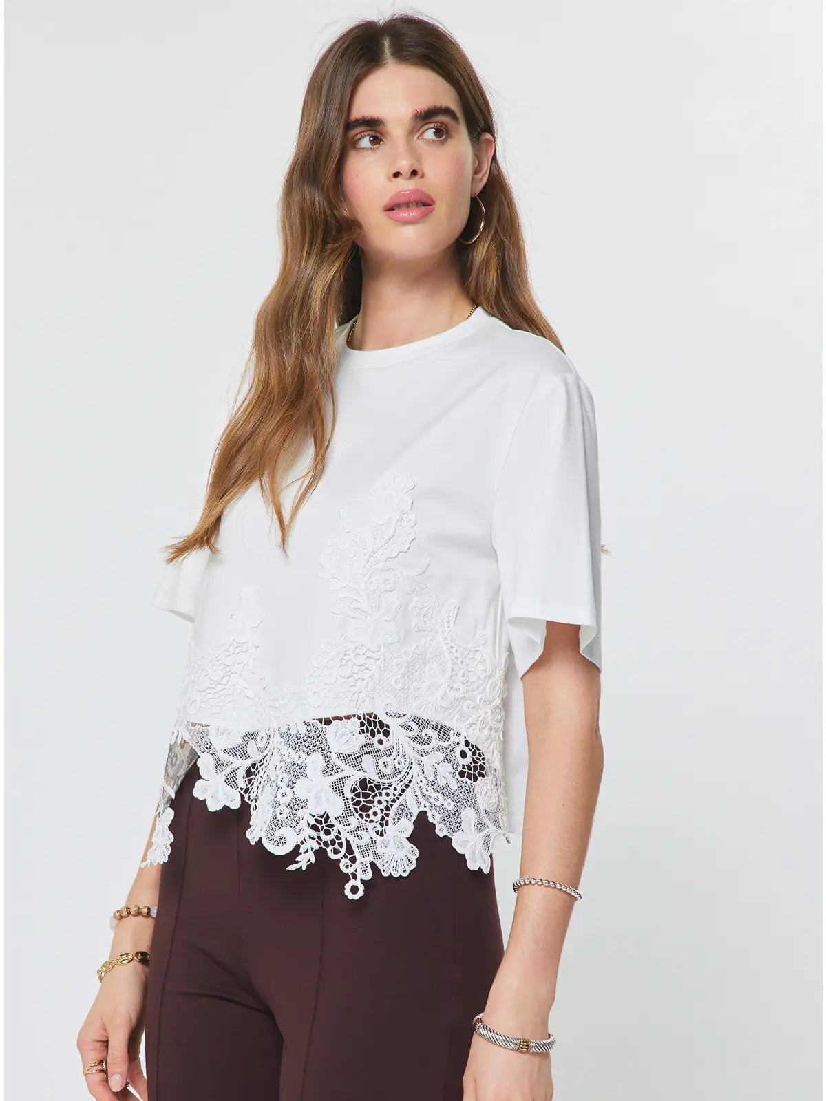 Lace Hem Cropped Short Sleeve Top