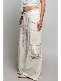 Relaxed Fit Drawstring Lounge Pants with Stud Detail and Contrast Trim