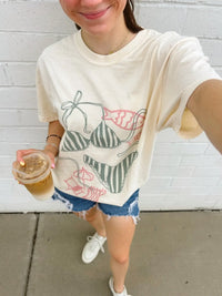 Nude Oversized Graphic T-Shirt with Bikini Print and Back Slogan