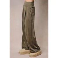 High Waist Wide Band Back Patch Pocket Wide Leg Pants
