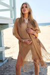 GLITTER TASSEL MESH 1/2 SLEEVE LOOSE FIT KIMONO COVER UP GOLD