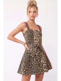 Leopard Print Button Front Belted Mini Dress