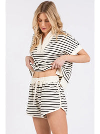 Striped Half Zip Lounge Top and Shorts Matching Set