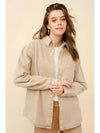 Beige Metallic Stripe Button-Down Shacket