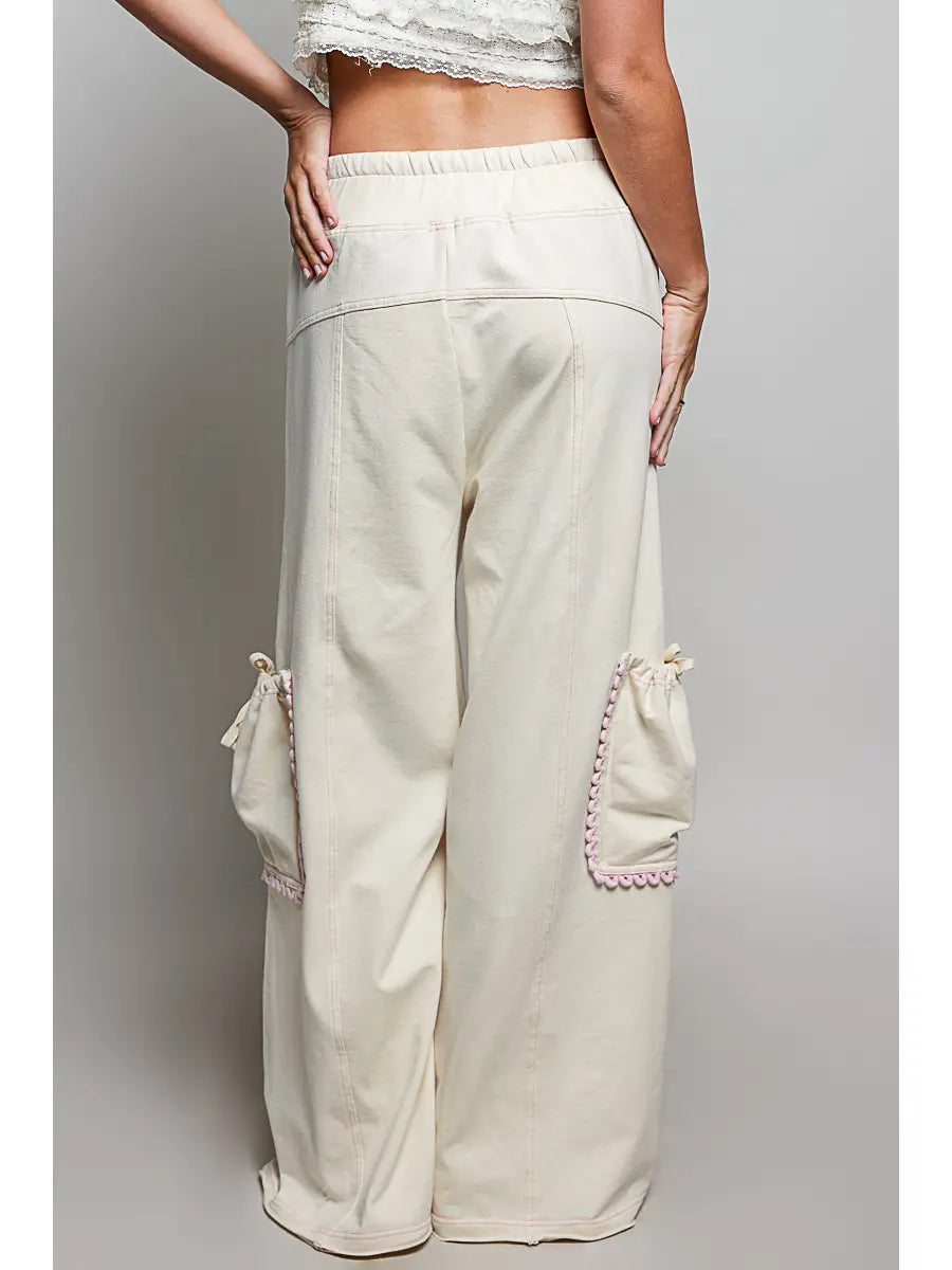 Relaxed Fit Drawstring Lounge Pants with Stud Detail and Contrast Trim