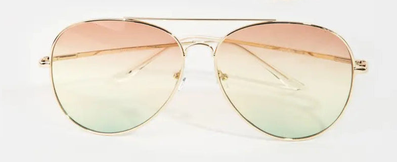 Gradient Lens Aviator Sunglasses with Gold Frame