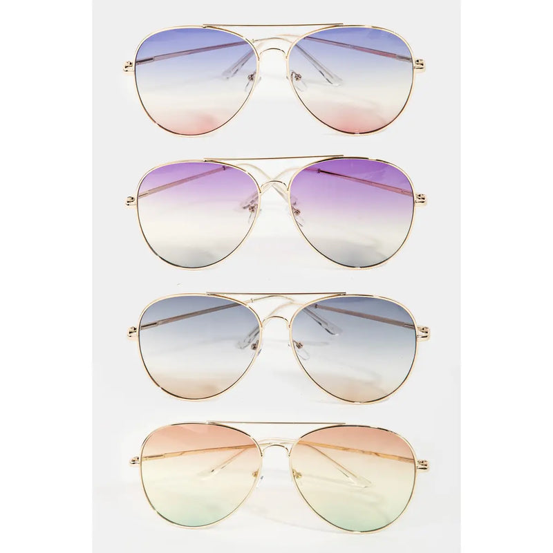 Gradient Lens Aviator Sunglasses with Gold Frame