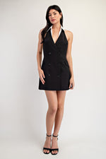 HALTER TAILORED TEXTURE WOVEN DRESS