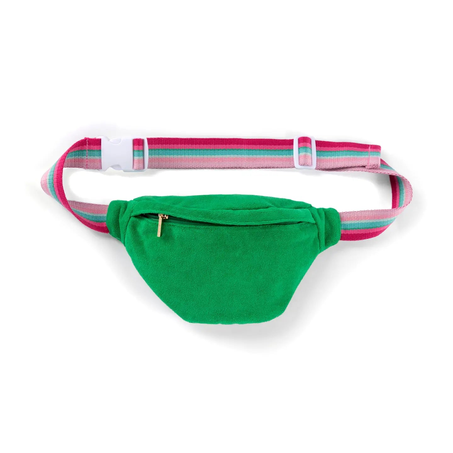 Green Fanny Pack with Pink and Mint Striped Strap