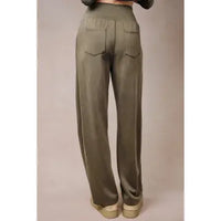 High Waist Wide Band Back Patch Pocket Wide Leg Pants