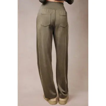 High Waist Wide Band Back Patch Pocket Wide Leg Pants