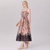 Floral Organza Midi Dress with Spaghetti Straps and Waist Tie
