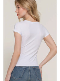 White Ribbed Crew Neck Fitted Short Sleeve Tee