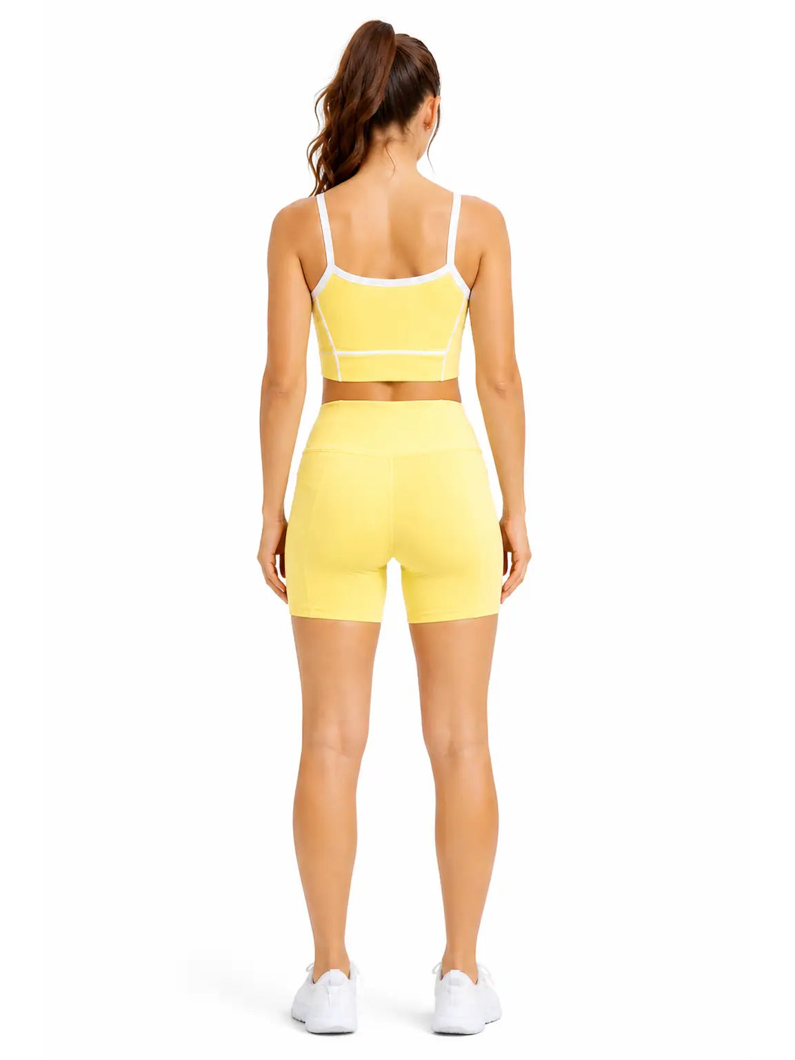 Yellow Contrast Trim Active Crop Top & Biker Shorts Set