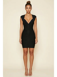 Deep V Neck Cap Sleeve Bodycon Mini Dress