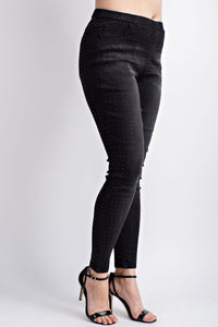 PLUS WASHED DENIM LEGGINGS WITH ALL OVER STONES