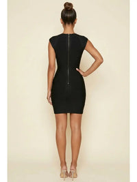 Deep V Neck Cap Sleeve Bodycon Mini Dress