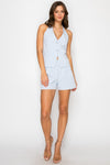 High-Waisted Linen Blend Sky Blue Shorts