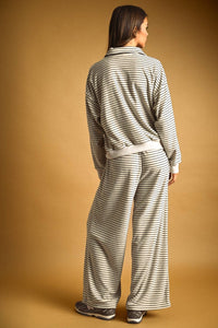 Striped Towel Fabric Pants & Half Zip Pullover