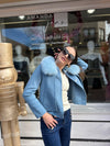 Sky Blue Cashmere Blend With Natural Fur Collar Jacket