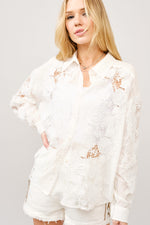 Crochet Lace Linen Blend Button-Up Blouse