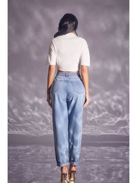 High Rise Distressed Boyfriend Jeans with Rhinestone Detail