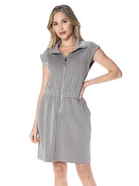 Zip Front Cap Sleeve Utility Dress