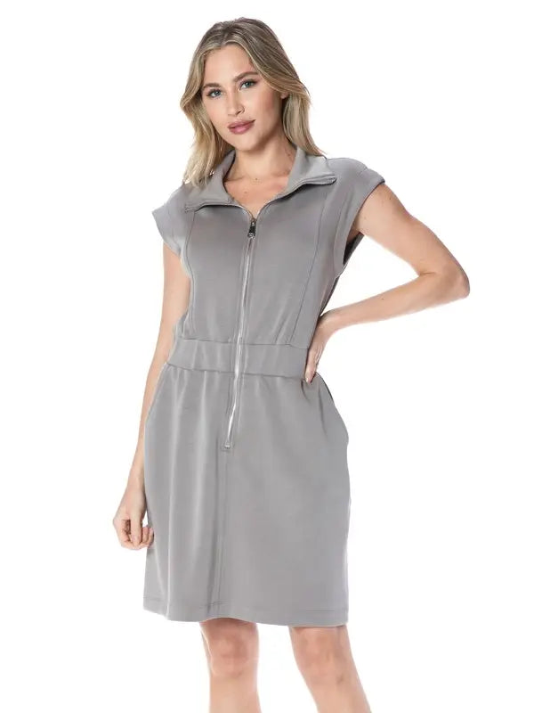 Zip Front Cap Sleeve Utility Dress