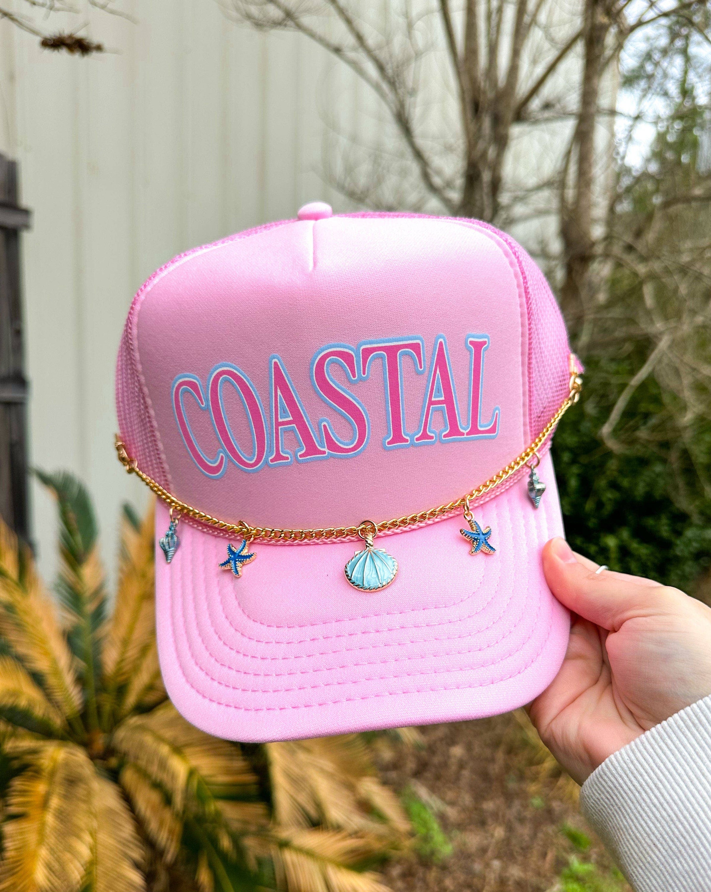 "Coastal Pink Trucker Hat" WITH CHARM CHAIN
