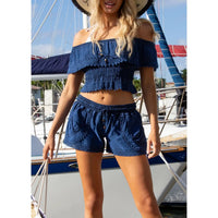Blue Drawstring Lounge Shorts with Relaxed Fit