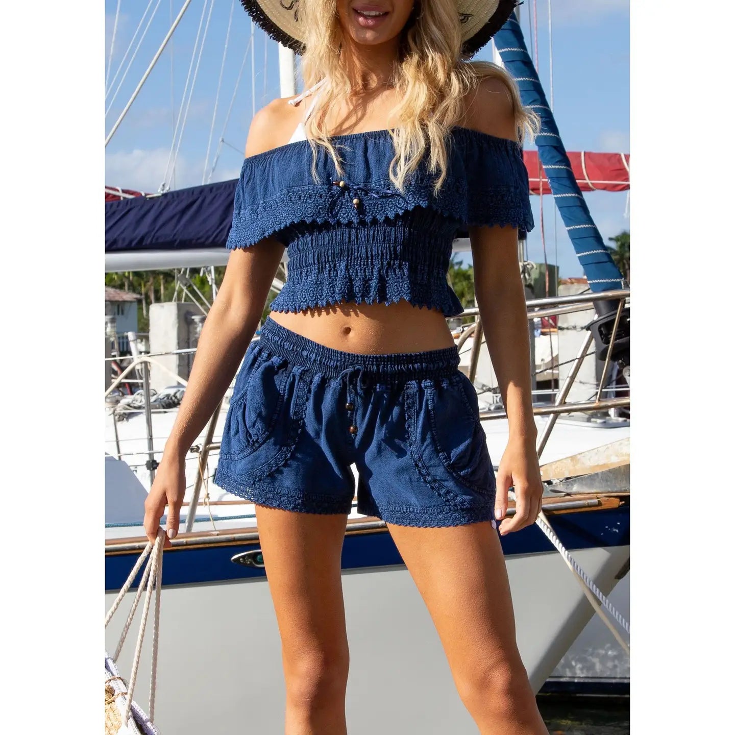 Blue Drawstring Lounge Shorts with Relaxed Fit
