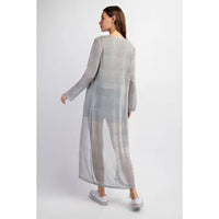 Silver Sheer Knit Longline Open Front Cardigan