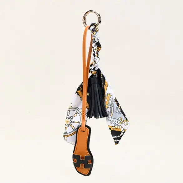 Scarf Tassel Keychain with Mini Sandal Charm