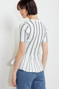 Monochrome Optical Illusion Peplum Knit Top