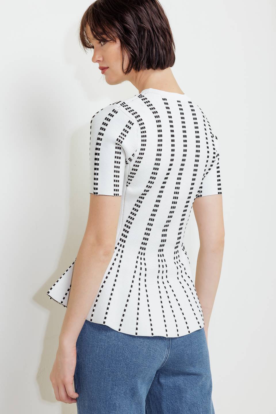 Monochrome Optical Illusion Peplum Knit Top