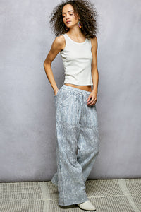 Striped Wide Leg Lounge Pants with Drawstring Waist and Patch Pocket Detail