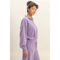Purple Relaxed Quarter Zip Pullover Top