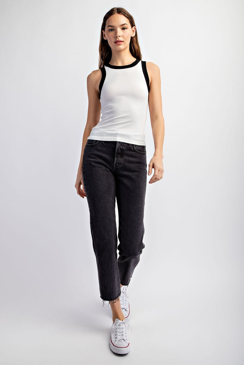 LUREX RIBBED KNIT TANK TOP CONTRAST EDGE